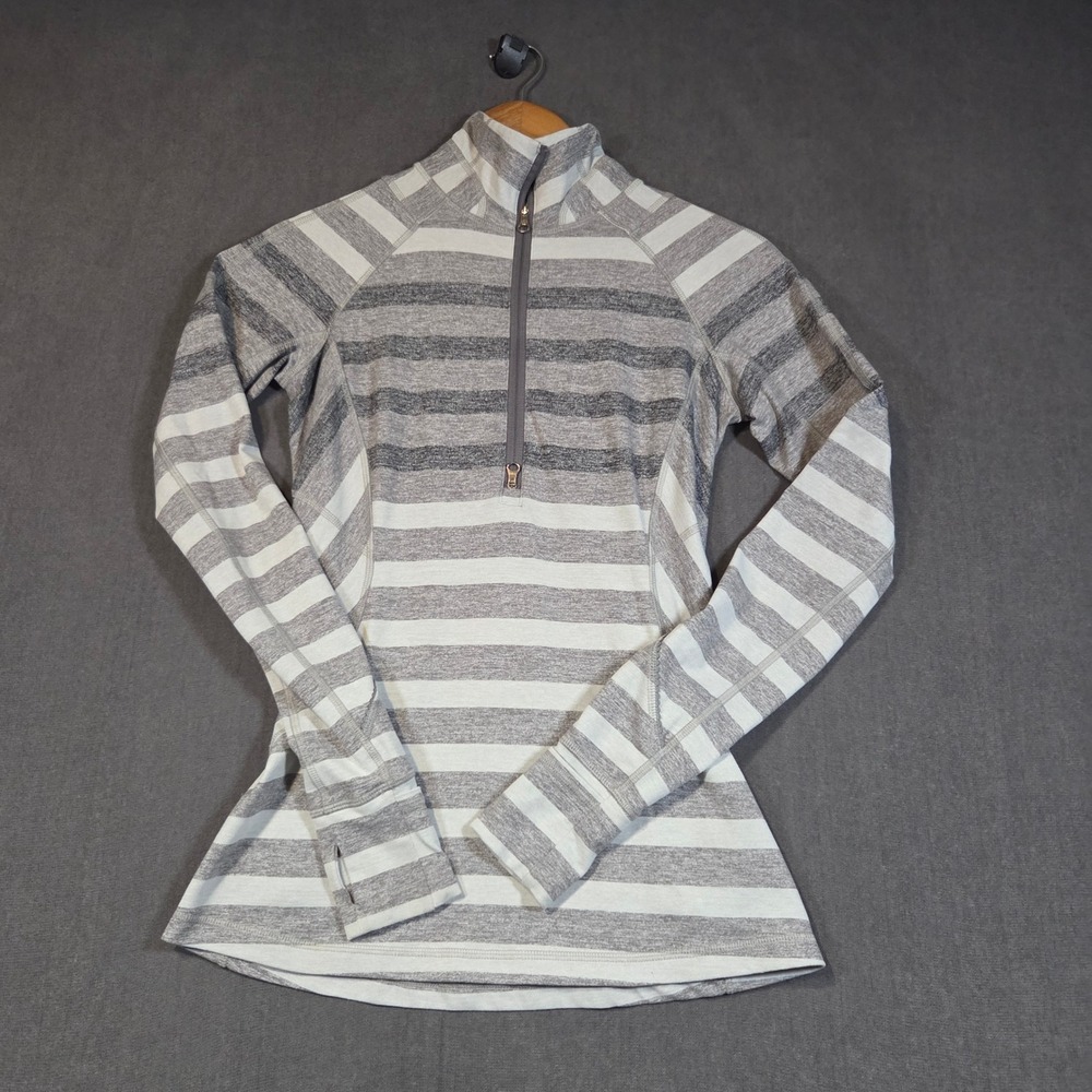 Lululemon Half Zip Pullover Womens 4 Grey Stripe Thumbhole Activewear Top